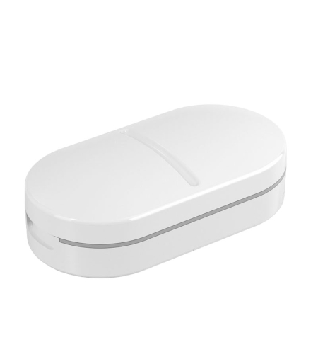 Organizator medicamente, Flippy, Dispozitiv Taiere/Sfaramare Pastile, Ideala pentru Calatorii, Portabila, Perie pentru Curatare, Compartiment depozitare, 8.5x4.5x2.5 cm, Alb