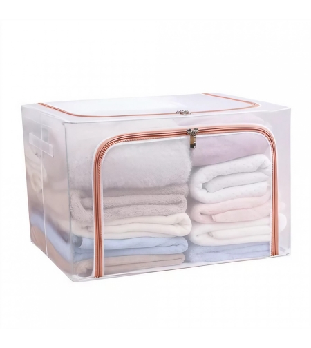 Cutie de Depozitare Pliabila, Flippy, Cu Fereastra si Fermoar Dublu Rosu, 66 L, Textil, 50x40x33 cm, Cadru Metalic, Impermeabila, Transparent