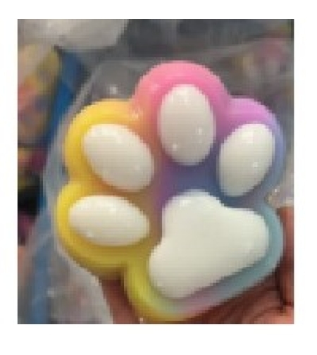 Jucarie Antistres Squishy, Flippy, cu Revenire Lenta, Labuta de Pisica Pufoasa, 8.5 x 7.5 cm, Ambalaj Transparent, Multicolor Alb
