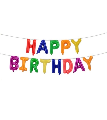 Set 13 Baloane Folie, Flippy, Tip Ghirlanda, Model Happy Birthday, 40 cm, Multicolor