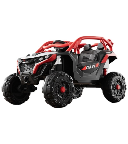 Masina Electrica pentru Copii, Flippy, Tip Buggy/UTV Off-Road Dual Drive, Conectare Bluetooth, Telecomanda, Lumina Intermitenta si Muzica, Baterie 380*2, 6V 7Ah, 97 x 62 x 58 cm, Rosu Negru