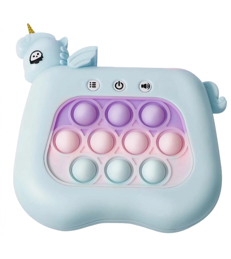 Jucarie Interactiva Tip Consola pentru Copii, Flippy, 12 Nivele, Diferite Moduri de Joc, Material ABS/silicon, cu Nivele, Sunete si Lumini, 13.5 x 5.5 x 12.5 cm, Model Unicorn, Albastru