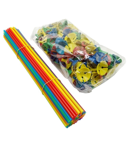 Set 100 Bete cu Rozete pentru Baloane, Flippy, Suporturi de plastic, Usor de instalat, Reutilizabil, Pentru aniversare, Nunta, Ziua de Nastere, Decorar, 40 cm,  Multicolore