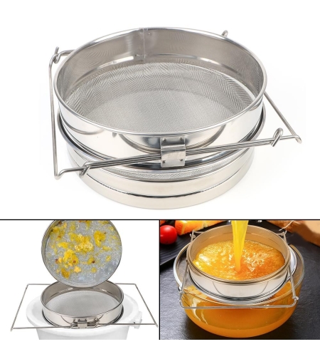 Strecuratoare Apicola, Flippy, din Inox, Dubla, Filtrare Miere, 25 x 25 x 10 cm, Gri