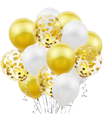 Set 15 baloane pentru petrecere, Flippy, alb/auriu, 30 cm