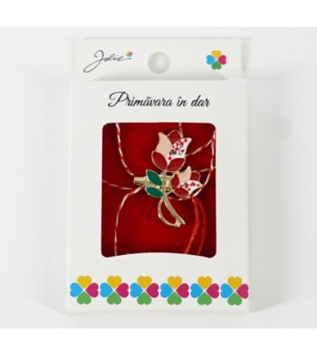 Martisor Brosa Mica in Cutie, Dimensiune Brosa 2.5-3 cm, Material Metal, Model Lalele Traditionale