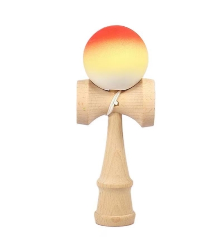 Jucarie Interactiva Kendama, Flippy, Kendama Original Super Sticky din Lemn, 18 cm, Joc de Indemanare pentru Copii si Adulti, Model Gradient Portocaliu Galben Alb