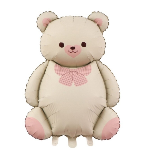 Balon din Folie Metalizata, Flippy, Figurina Animata, Model Ursulet, 89 x 65 cm, Ambalaj Individual, Pai Inclus, Umflare cu Aer sau Heliu, Bej Sampanie