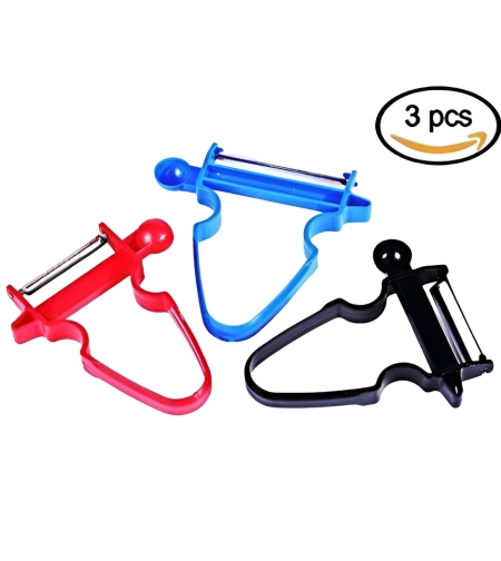 Set 3 Accesorii de Decojire, Razuire si Feliere, Flippy, pentru Legume si Fructe, Negru-Rosu-Albastru