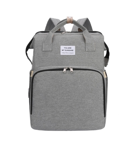 Rucsac Multifunctional pentru Mamici, Flippy, cu Patut Pliabil si Baza de Schimbat, Rezistent la Apa, Capacitate Mare, Usor, Compartimente Multiple, Buzunar Termic pentru Lapte, 42 x 32 x 22 cm, Gri