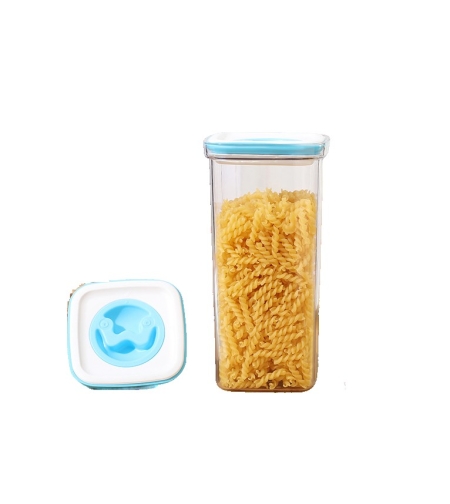 Cutie de Depozitare pentru Bucatarie, Flippy, 2L, din ABS+PET+Silicon, Capac Alb/Albastru, 11.5 x 23 x 8 cm, Transparent