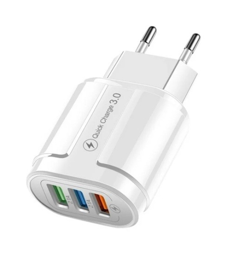Incarcator Rapid QC3.0, Flippy, 3 Porturi USB, 2.1A, 18W, din ABS, Protectie Supraincalzire, Gama Macarons, Alb