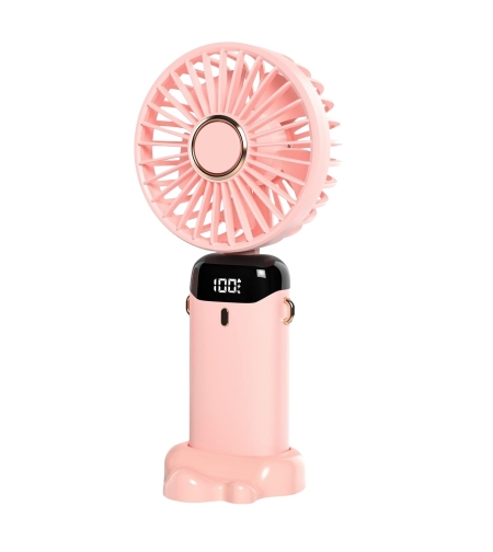 Ventilator Ultra Portabil cu Aromaterapie, Flippy, 3 in 1, de Mana, de Birou, de Gat, 5 Trepte de Viteza, Incarcare USB, Autonomie 12h, Pliabil, cu Ecran LCD, Roz