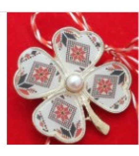 Set 12 Brose Martisor Primavara Trifoi Traditional cu Perla