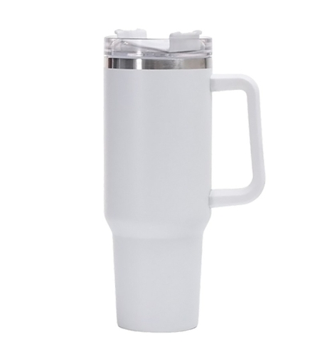Cana Termos din Plastic, pentru Bauturi Calde si Reci, cu Maner, 9.9x9.9x27 cm, Alb
