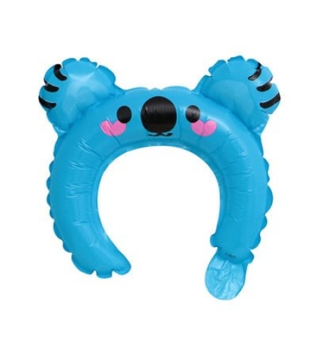Balon din Folie Metalizata, Flippy, Tip Coronita cu Urechi, Model Koala, Ambalaj Individual, Pai Inclus, Umflare cu Aer sau Heliu, 26.5 x 28 cm, Albastru