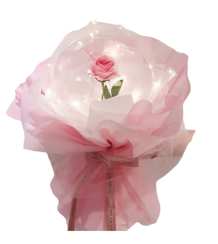 Trandafir in Balon LED cu Lumini, Flippy, Tip Buchet, Diametru 35 cm, Roz
