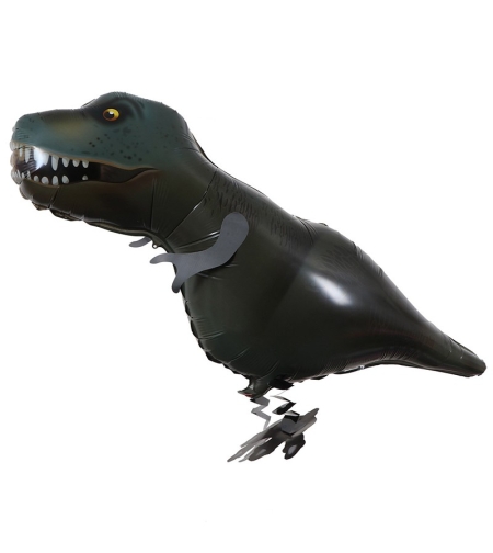 Balon din Folie Metalizata, Flippy, Figurina Animata, Model Dinozaur, 97x48 cm, Ambalaj Individual, Pai Inclus, Umflare cu Aer sau Heliu, Negru