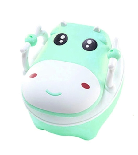 Olita pentru Copii, Flippy, +1an, Portabila, Design Vacuta cu Capac, Model Prietenos, Non-Toxic, cu Manere, Compartiment Detasabil, Perie Inclusa, Usor de Curatat, Verde