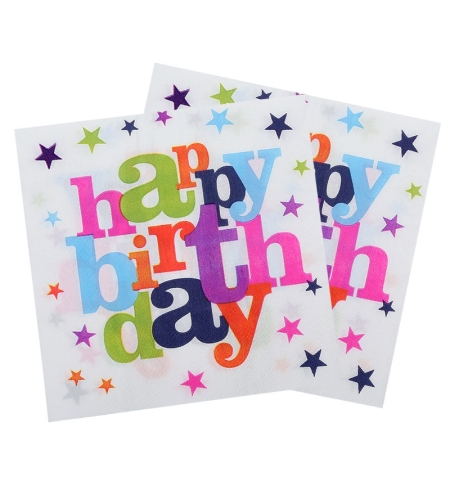 Set 10 Servetele de Masa, Flippy, Colectia Happy Birthday, 32 x 32 cm, din Hartie, Multicolor