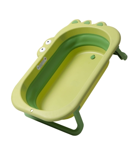 Cada Pliabila pentru Baie, Flippy, din PP+TPR, pentru Copii 0-6 Ani, Model Crocodil, Dop de Scurgere, 80x54x21 cm, Verde
