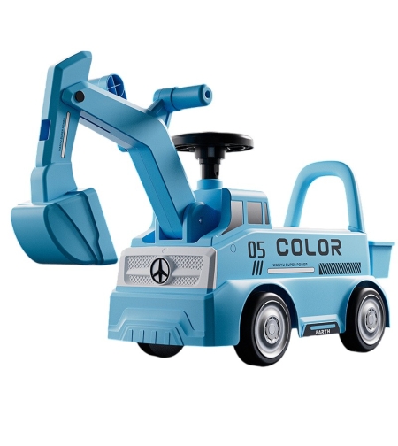Excavator Manual pentru copii, Flippy, 3 ani, Sport, Claxon, Cutie Depozitare, Lumini, Scaun, 62x26x47 cm, Albastru