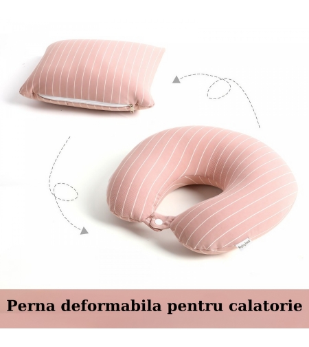 Perna de calatorie, Flippy , 2 in 1, cu Particule de Spuma cu Memorie, Roz