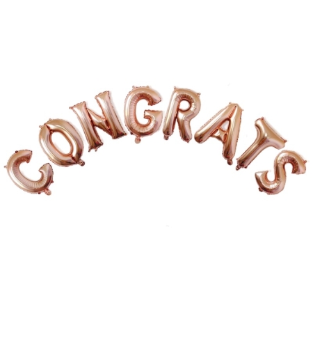 Set 8 Baloane din Folie Metalizata, Flippy, Model Scris Congrats, Litere de 40 cm, Tema Absolvire, Baloane Party, Ambalaj Individual, Pai Inclus, Umflare cu Aer sau Heliu, Roz