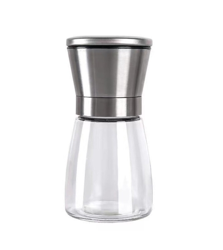 Rasnita Manuala pentru boabe, Flippy, Rasnita pentru Piper Sare Cafea, din Sticla cu Otel inoxidabil, 13.5 x 6.5 cm, volum 180 ml, Transparenta cu Capac din Inox