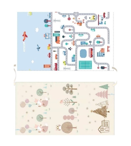 Covoras de Joaca pentru Copii Termic cu 2 Fete, Flippy, Model Vulpi si Pista de Masini, cu Spuma, Impermeabil, Antiderapant, 200cm x 180cm x 0.8cm