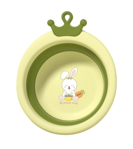 Cada Pliabila pentru Baie pentru Copii, Flippy, Cadita pentru Bebelusi, Model Rotund cu Iepuras, Verde, 30x31x3.5 cm, 3.3 L