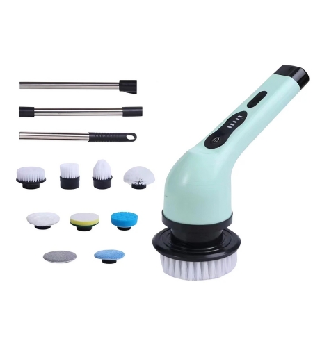 Perie Electrica de Curatare, Flippy, pentru Gresie, Baie, Bucatarie, 25x20x9.5 cm, cu 9 Capete, Maner Extensibil Detasabil 84-127cm, Incarcare USB-Type C, Rotire 360 de Grade, 3000 mAh, Culoare: Verde