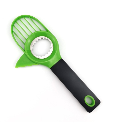 Cutit 3in1 pentru Avocado, Flippy, Cutit, Scoatere Miez si Feliator Pulpa, din PP si Otel Inoxidabil, Negru/Verde