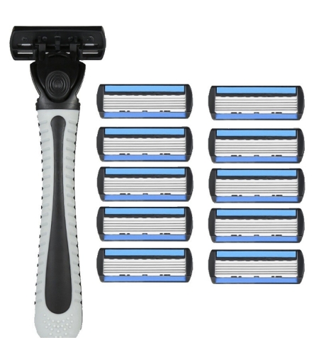 Aparat de Ras Manual, Flippy, din Otel Inoxidabil, Suport Lama + 10 Capete de Schimb Incluse, Cutie pentru Lame, Negru