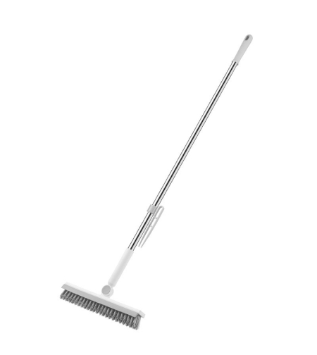 Perie de Curatare pentru Podele si Rosturi, Flippy, Lungime Maner 105 cm, Capat Pivotant 180 Grade, Peri din PP, Otel si Plastic, Cleste pentru Scame si Par Inclus, Alb