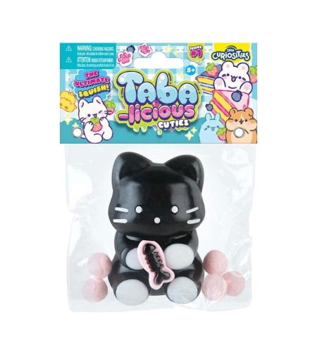 Jucarie Antistres Squishy, Flippy, cu Revenire Lenta, Squeeze Pinch Family, Model Pisicuta, 10cm x6cm Ambalaj Transparent, 70 gr, Negru