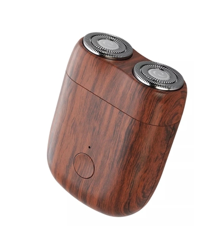 Mini Aparat de Ras Electric, Flippy, din ABS cu Fibra de Carbon, Portabil, Cap Rotativ Detasabil cu 2 Lame de Otel, Rezistent la Apa, Incarcare Type-C, Autonomie 45 min, Maro