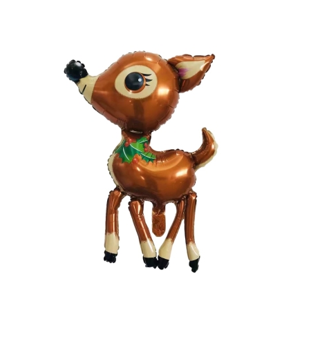 Balon din Folie Metalizata, Flippy, Figurina Caprioara, Tema Animalute, 75-80 cm, Ambalaj Individual, Pai Inclus, Umflare cu Aer sau Heliu, Maro