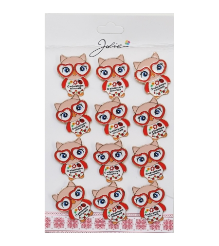 Set 12 Brose Martisor Primavara Bufnita cu Mesaj O Educatoare Minunata