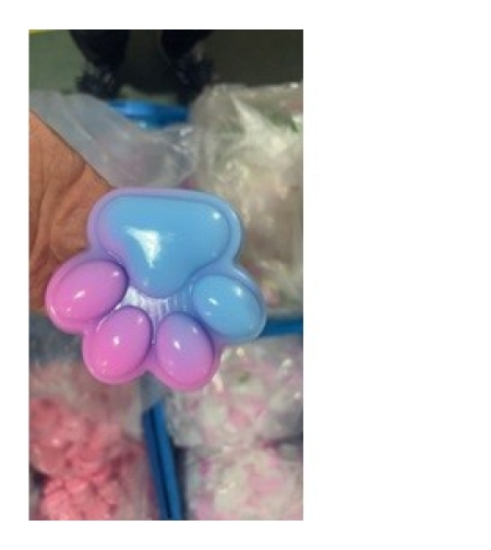 Jucarie Antistres Squishy, Flippy, cu Revenire Lenta, Labuta de Pisica Pufoasa, 8.5 x 7.5 cm, Ambalaj Transparent, Albastru Roz