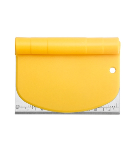 Taietor aluat 15 x 10.5 cm Flippy, 2 in 1, lama otel inoxidabil, maner din ABS, gradat, paleta plastic, galben