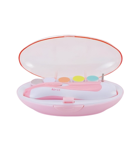 Set Pila Electrica pentru Copii si Bebelusi, Flippy, ABS, 6 Accesorii, cu Lumina LED, Roz Alb