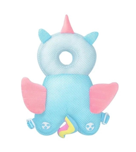 Perna tip Rucsac pentru Protectia Capului, Flippy, Tetiera tip Unicorn, pentru Bebelusi, Design tip Plasa, 33x6x19 cm, 180 g, Albastru