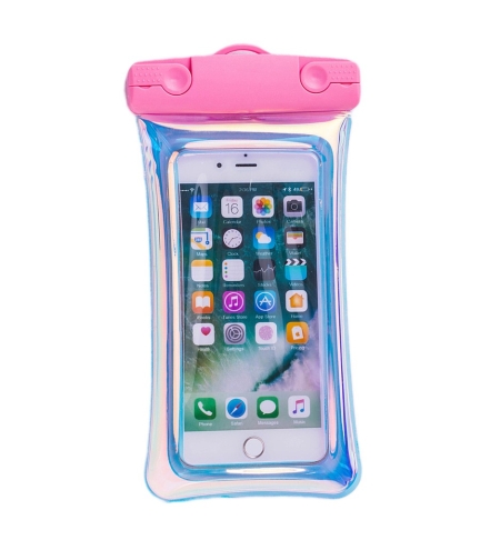 Husa subacvatica Holografica Waterproof Flippy, Snowproof, Universala, Impermeabila, cu Snur, pentru telefon sau documente, Roz