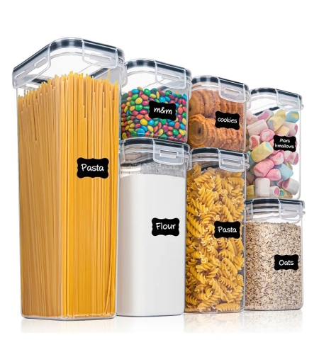 Cutii de depozitare alimente, Flippy, Set din 7 Cutii pentru Condimente, Cereale, Cutii pentru Bucatarie, din Plastic PP, Cutii Alimentare, Diferite Dimensiuni, Transparente