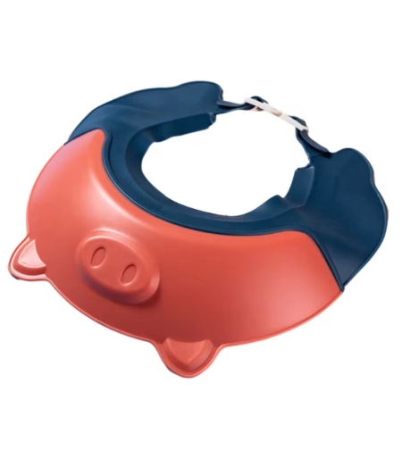 Viziera de Protectie Baie Pentru Copii, Fippy, Model Purcelus, Dimensiune ajustabila, Durabil, Usor de curatat, Impotriva Samponului, pentru Ochi si Urechi, TPE+PP, 23x23 cm, Rosu