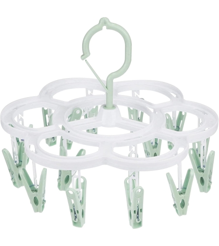 Uscator de Rufe Suspendat Flippy, cu 16 Carlige, Rotire 360 Grade, Mateiral Plastic, Usor de Depozitat, Multifunctional, 26 x 21 cm, Verde