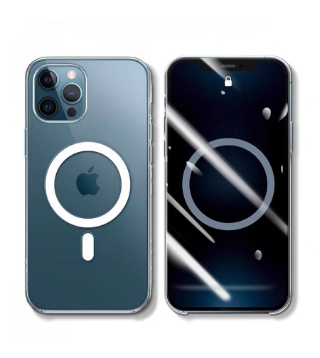 Husa protectie Flippy pentru iPhone 14 Pro Max Mag Safe, 2 in 1 incarcare si magnet, Acril, rezistent la socuri, Transparenta