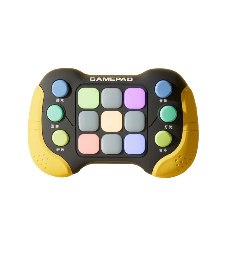 Jucarie Interactiva Flippy, Tip Consola Pop It, 6 butoane functionale, 5 Moduri de Joc, 600 Niveluri, + 3 ani, Galben/Negru