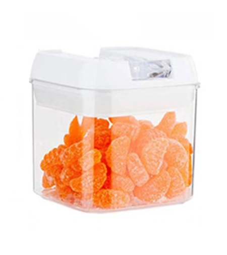 Cutie de Depozitare Alimente, Flippy, Cutie de Depozitare tip Container pentru Bucatarie, cu Capac, Inchidere Ermetica, Cutie pentru Cereale, 10.5 x 10 x 10 cm, volum 0.5 L, Alb